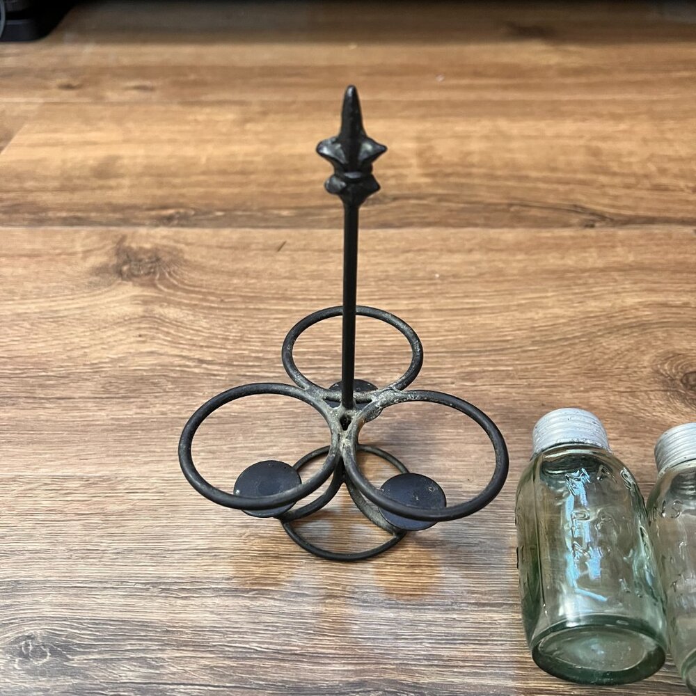 Vintage Mason Jar Salt, Pepper, Spice Holder with Iron Caddy - Picture 6 of 11